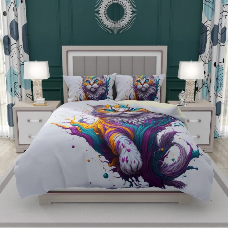 Colorful Painted Cat with Blue Eyes Bedding Set 1