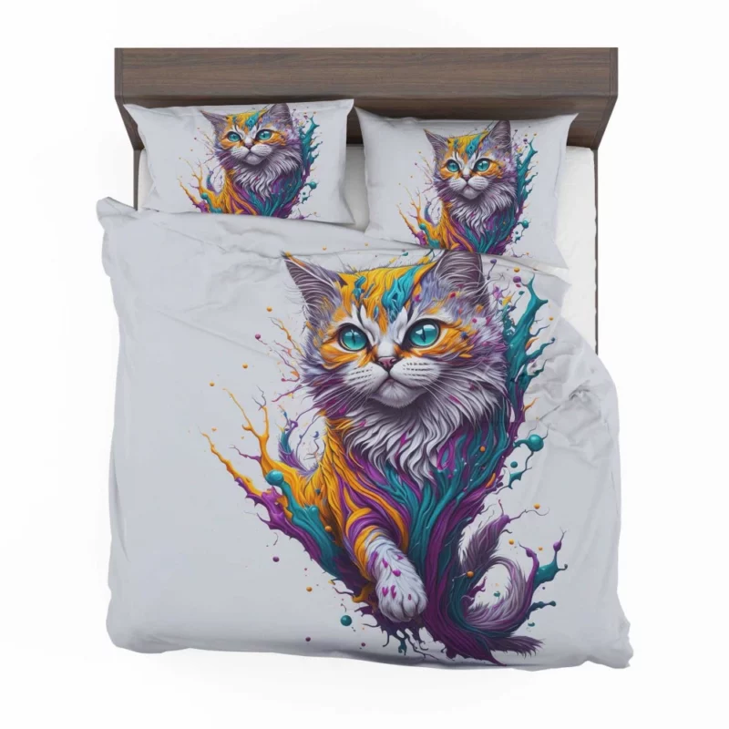 Colorful Painted Cat with Blue Eyes Bedding Set 2