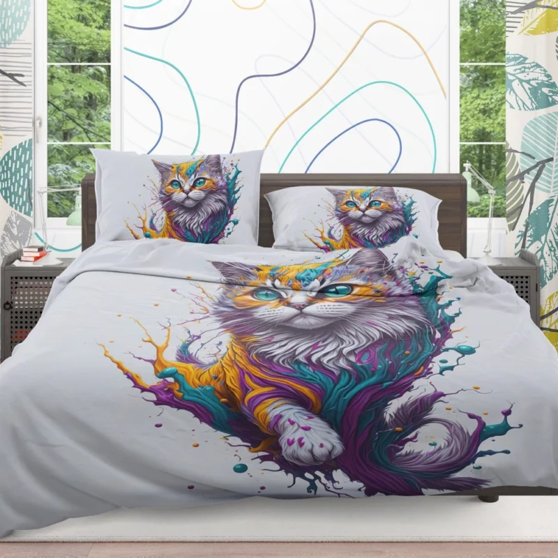 Colorful Painted Cat with Blue Eyes Bedding Set