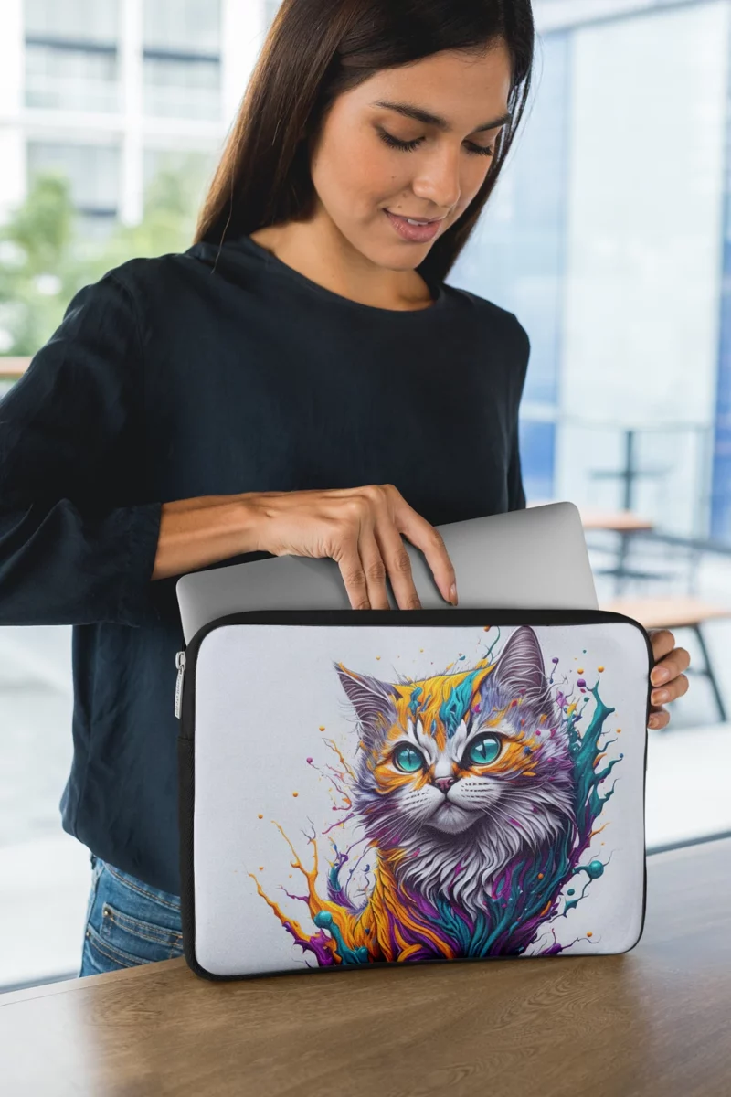 Colorful Painted Cat with Blue Eyes Laptop Sleeve 1