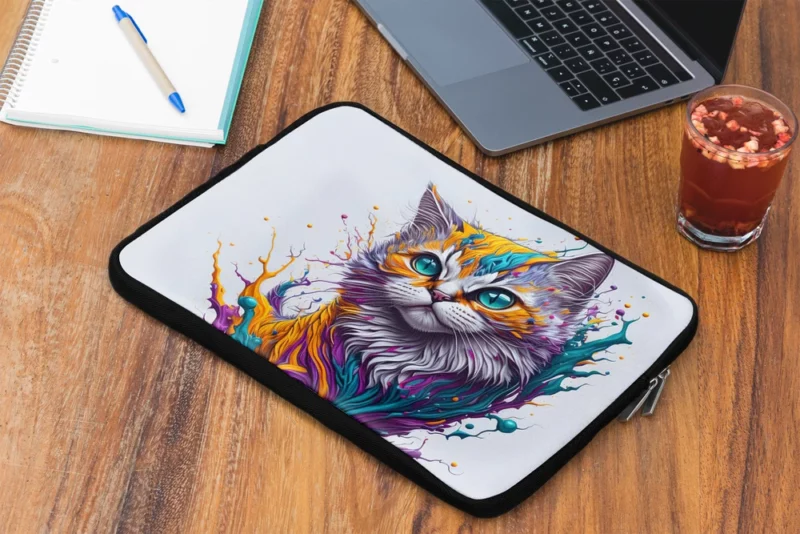 Colorful Painted Cat with Blue Eyes Laptop Sleeve 2