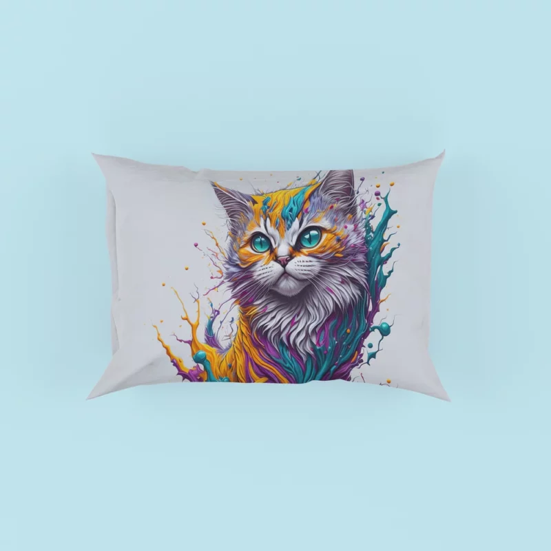 Colorful Painted Cat with Blue Eyes Pillow Cases