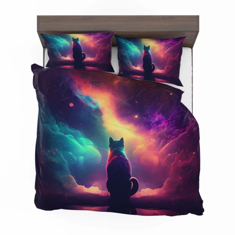 Colorful Painting Cat Stargazing Bedding Set 2