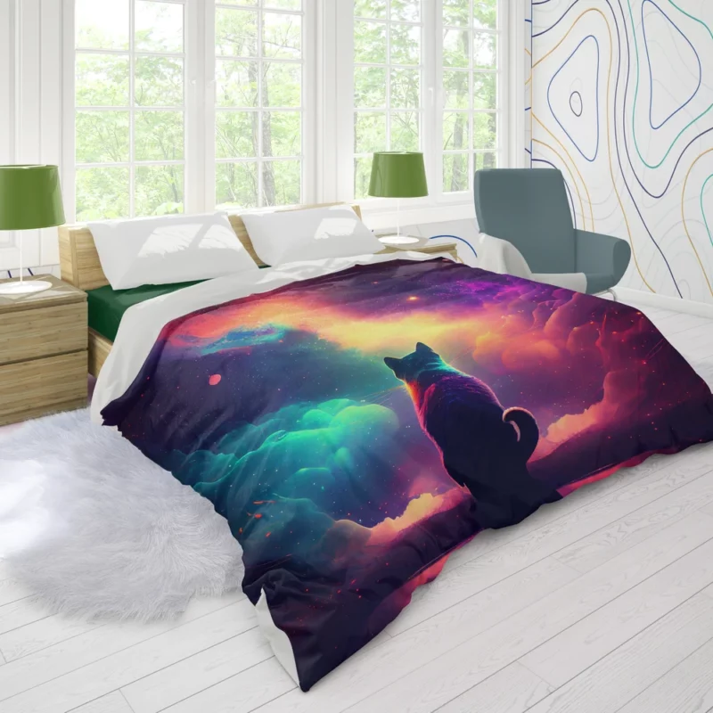 Colorful Painting Cat Stargazing Duvet Cover