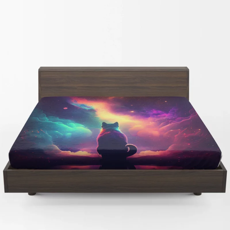 Colorful Painting Cat Stargazing Fitted Sheet 1