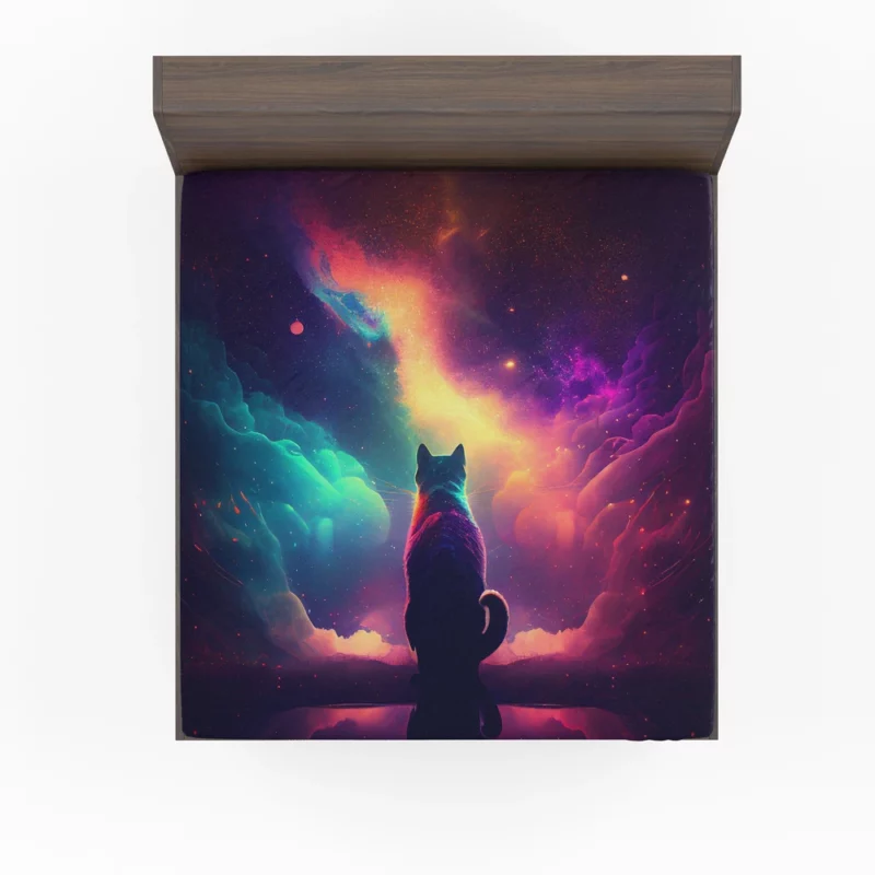 Colorful Painting Cat Stargazing Fitted Sheet