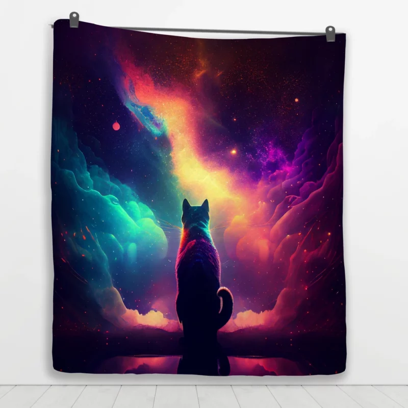 Colorful Painting Cat Stargazing Quilt Blanket 1