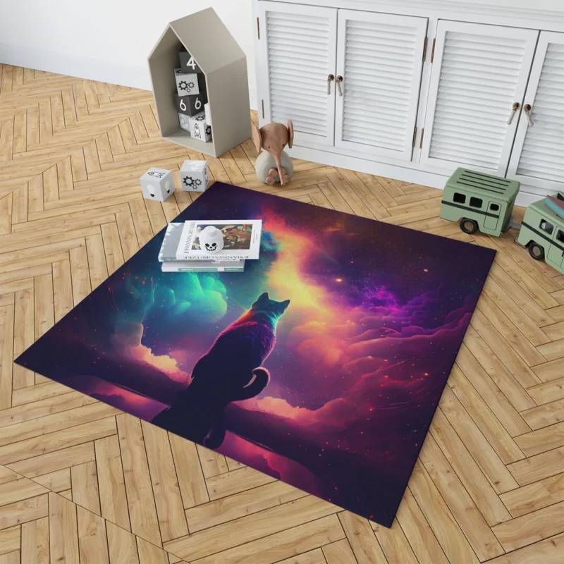 Colorful Painting Cat Stargazing Rug 1