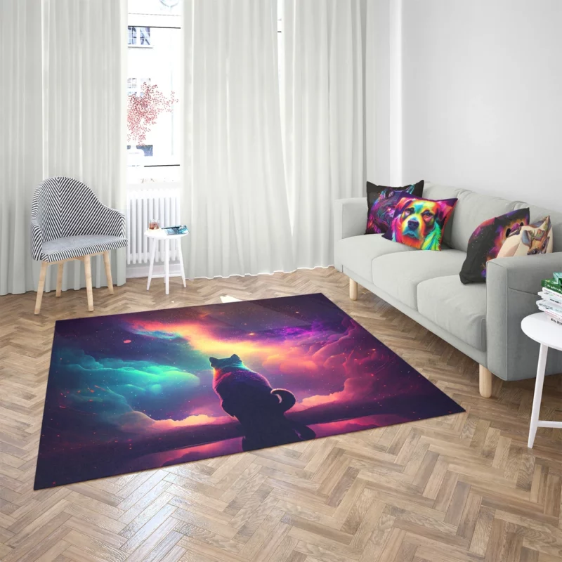 Colorful Painting Cat Stargazing Rug 2