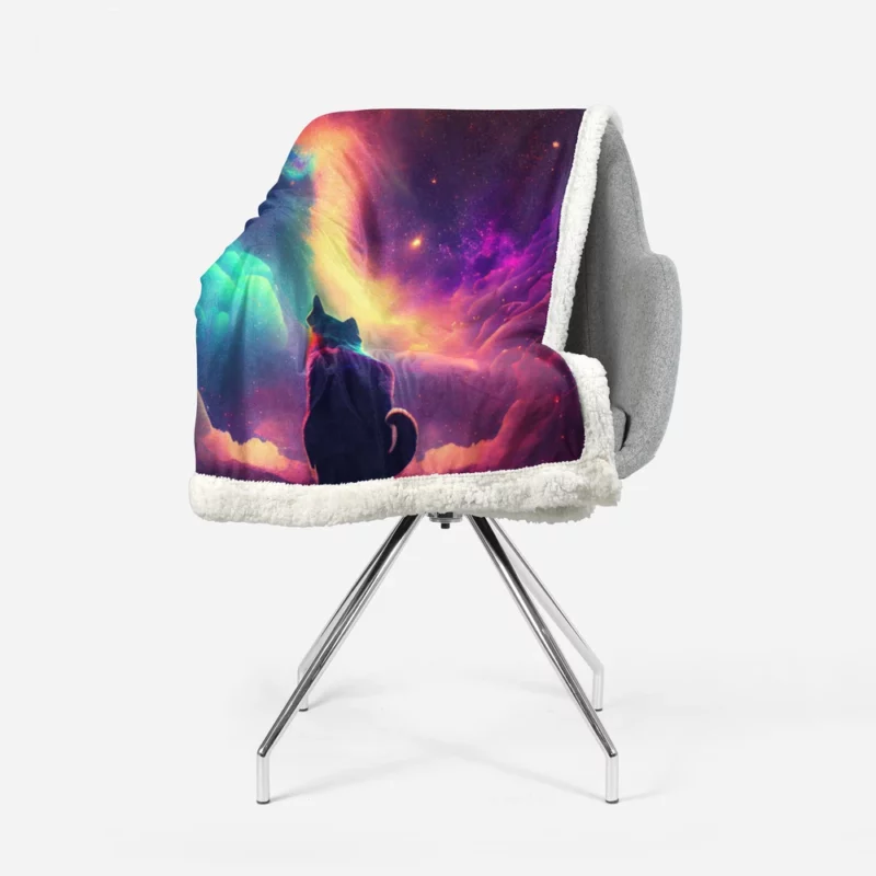 Colorful Painting Cat Stargazing Sherpa Fleece Blanket 1