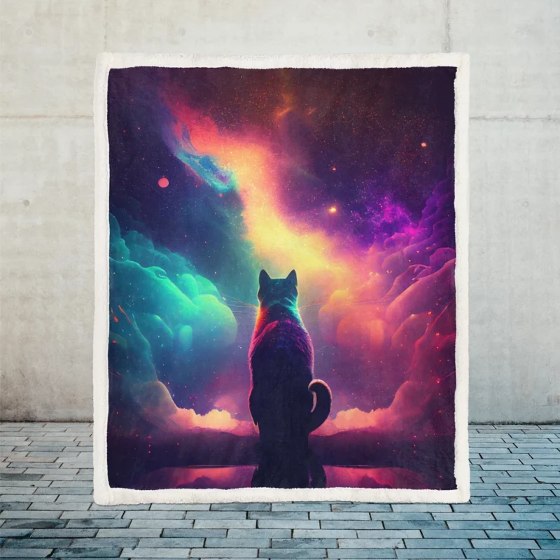 Colorful Painting Cat Stargazing Sherpa Fleece Blanket