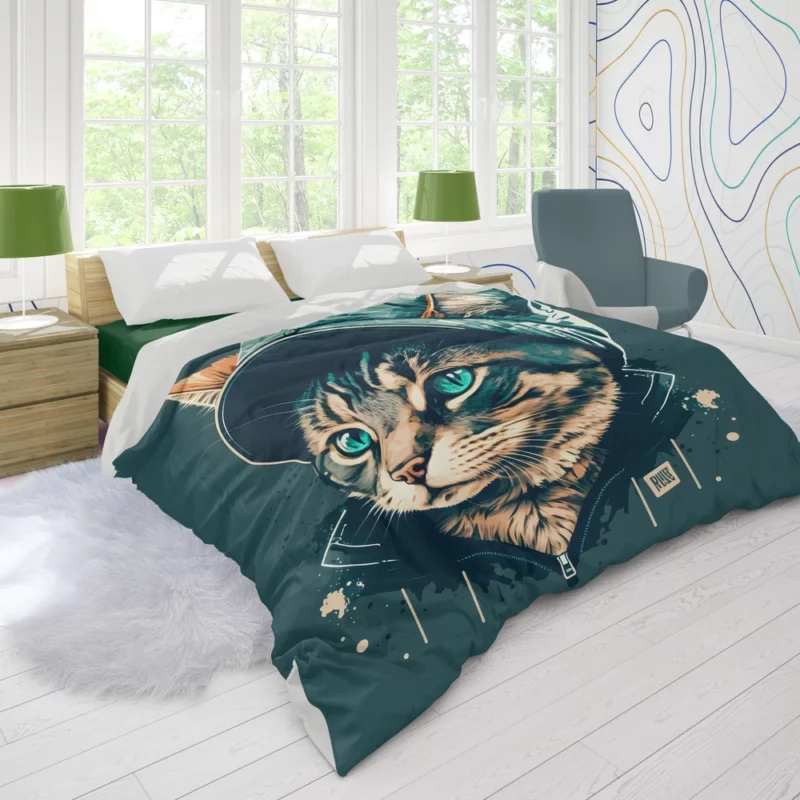 Colorful Pop Art Cat Illustration Duvet Cover