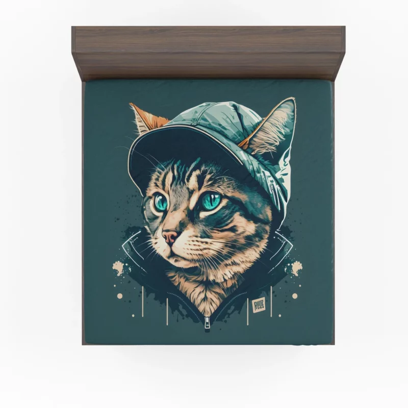 Colorful Pop Art Cat Illustration Fitted Sheet