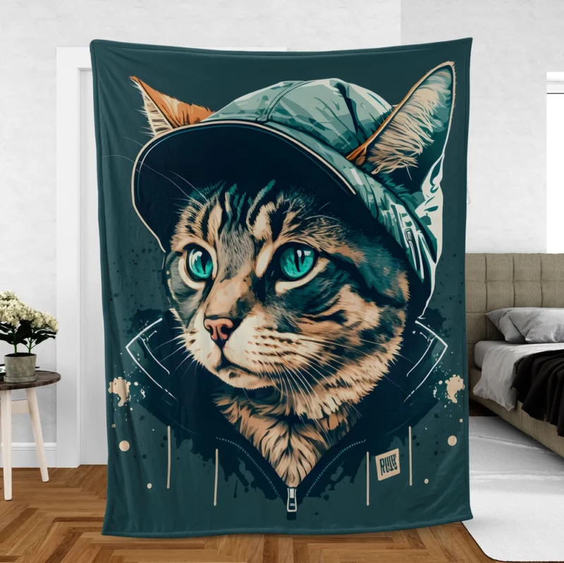 Colorful Pop Art Cat Illustration Fleece Blanket