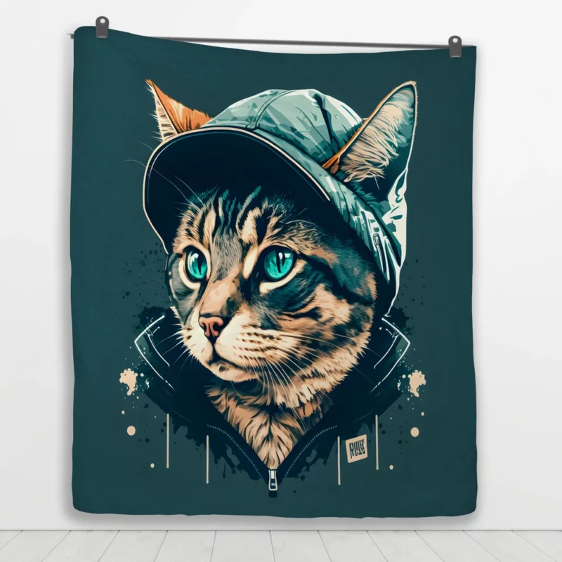 Colorful Pop Art Cat Illustration Quilt Blanket 1