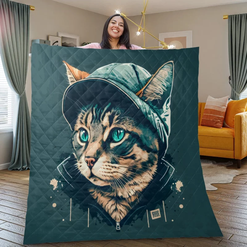 Colorful Pop Art Cat Illustration Quilt Blanket