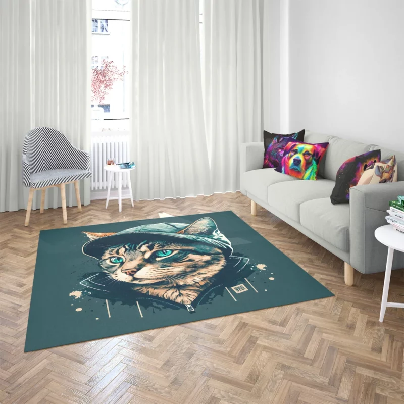 Colorful Pop Art Cat Illustration Rug 2