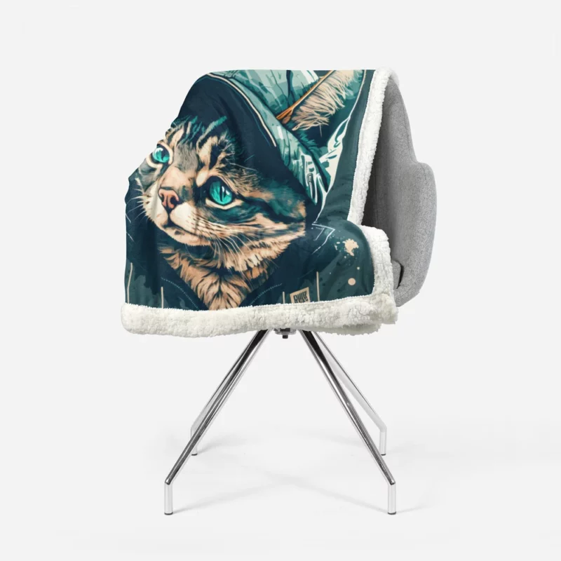 Colorful Pop Art Cat Illustration Sherpa Fleece Blanket 1