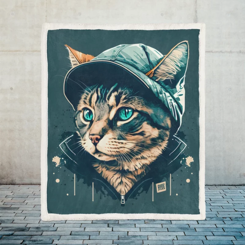 Colorful Pop Art Cat Illustration Sherpa Fleece Blanket