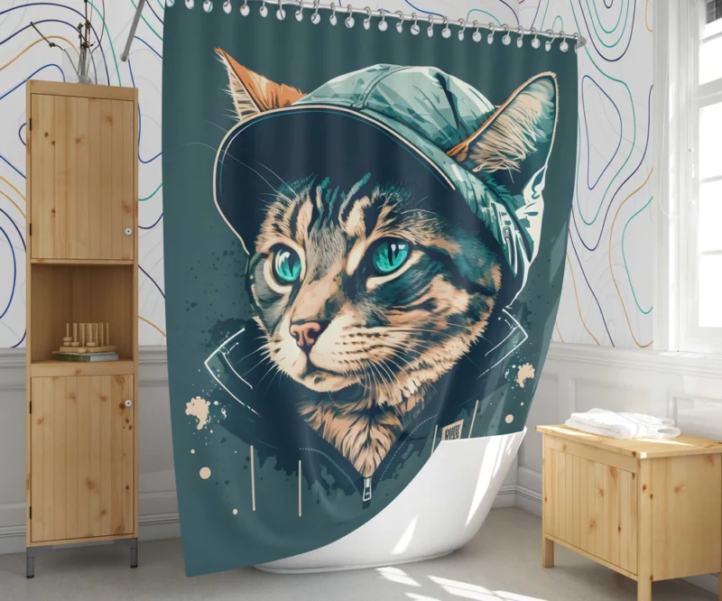 Colorful Pop Art Cat Illustration Shower Curtain 1