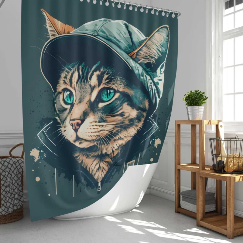 Colorful Pop Art Cat Illustration Shower Curtain