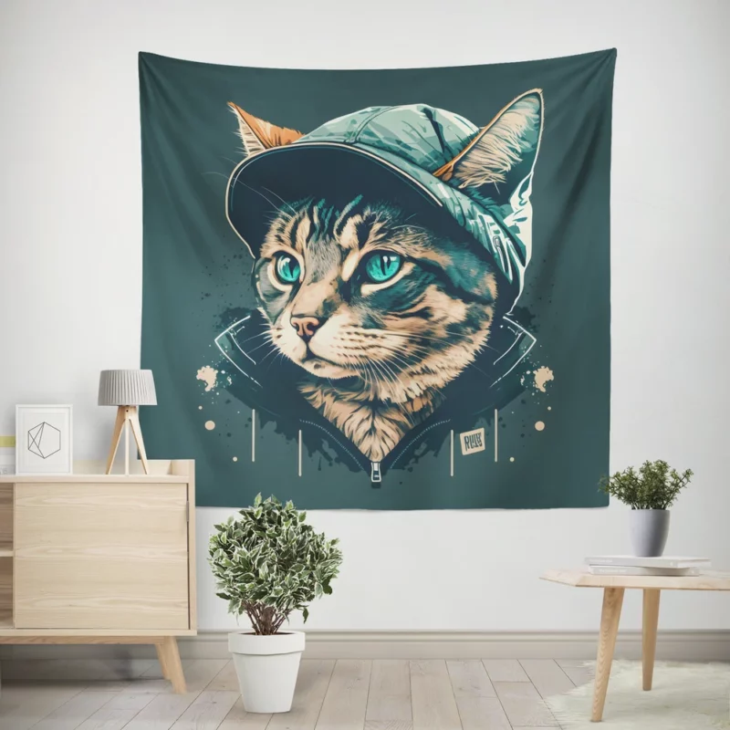 Colorful Pop Art Cat Illustration Wall Tapestry