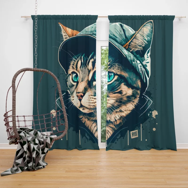 Colorful Pop Art Cat Illustration Window Curtain