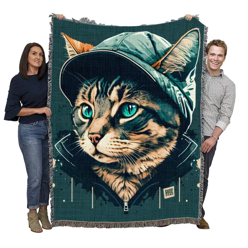 Colorful Pop Art Cat Illustration Woven Blanket