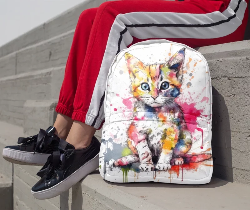 Colorful Watercolor Cat Painting Backpack 1