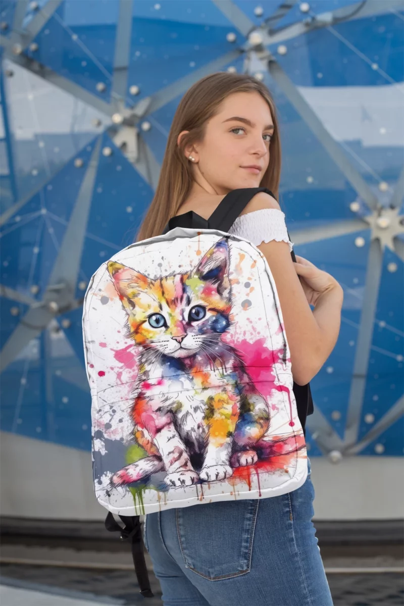 Colorful Watercolor Cat Painting Backpack 2