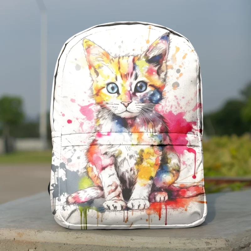 Colorful Watercolor Cat Painting Backpack