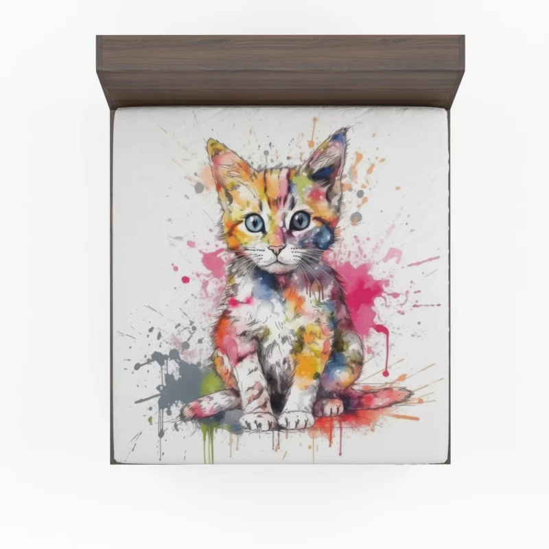 Colorful Watercolor Cat Painting Fitted Sheet