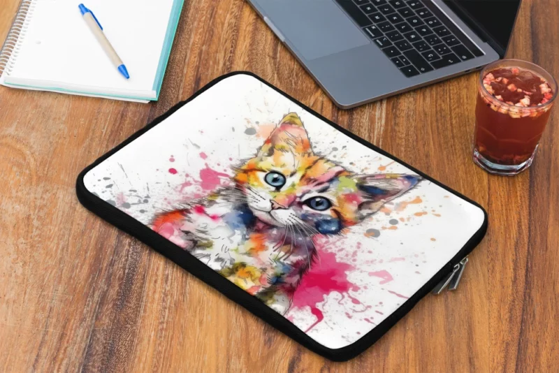 Colorful Watercolor Cat Painting Laptop Sleeve 2