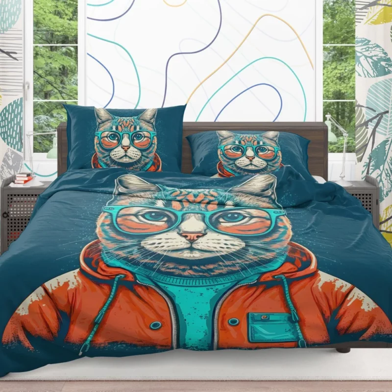 Cool Pop Art Cat Portrait Bedding Set