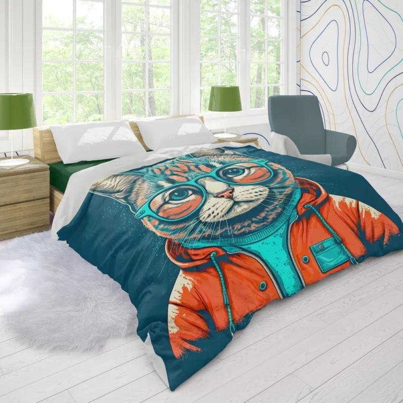 Cool Pop Art Cat Portrait Duvet Cover