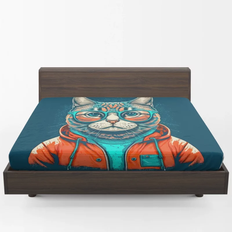 Cool Pop Art Cat Portrait Fitted Sheet 1