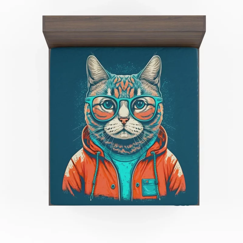 Cool Pop Art Cat Portrait Fitted Sheet