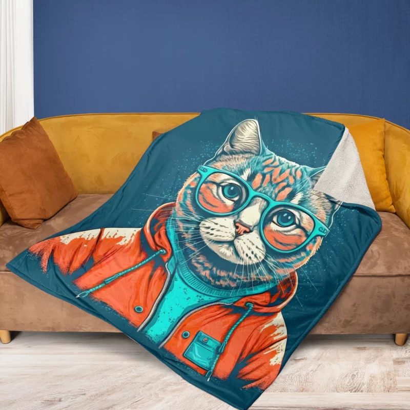 Cool Pop Art Cat Portrait Fleece Blanket 1