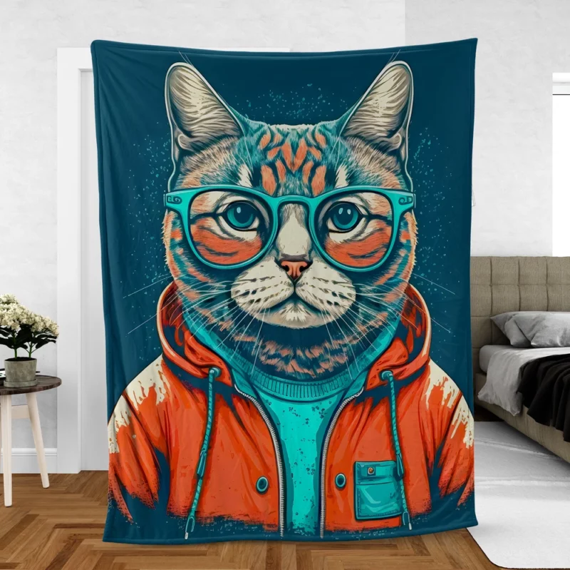 Cool Pop Art Cat Portrait Fleece Blanket