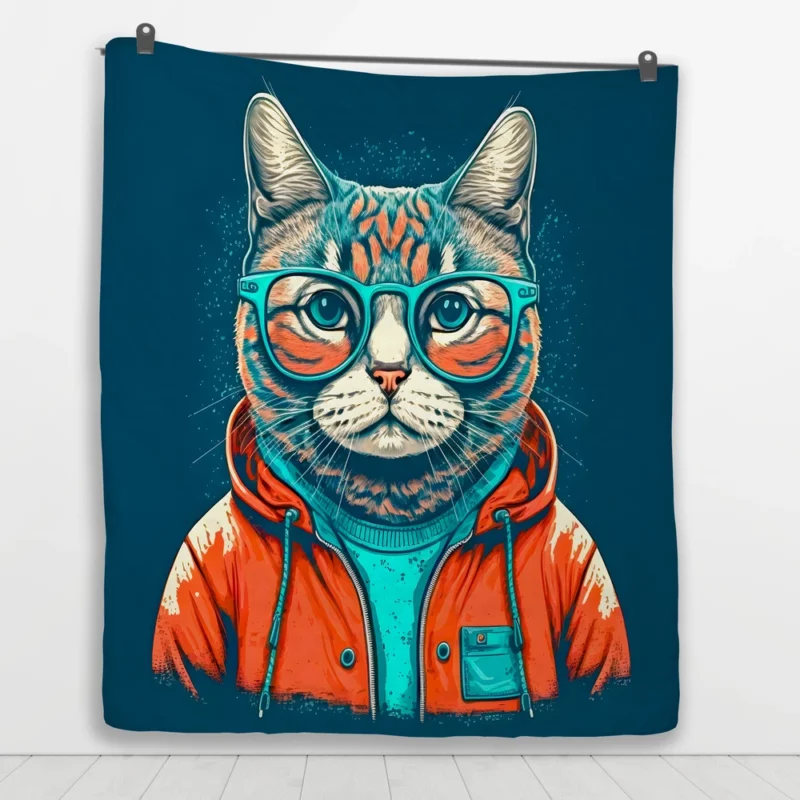 Cool Pop Art Cat Portrait Quilt Blanket 1