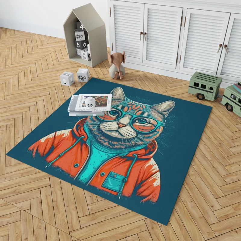 Cool Pop Art Cat Portrait Rug 1