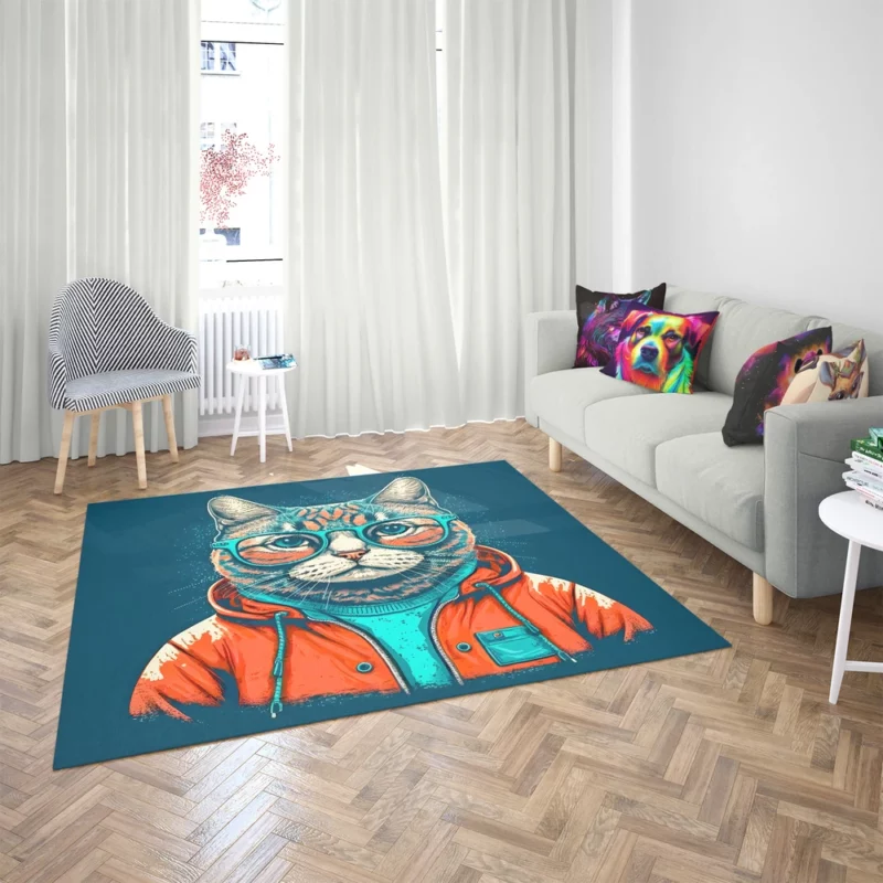 Cool Pop Art Cat Portrait Rug 2