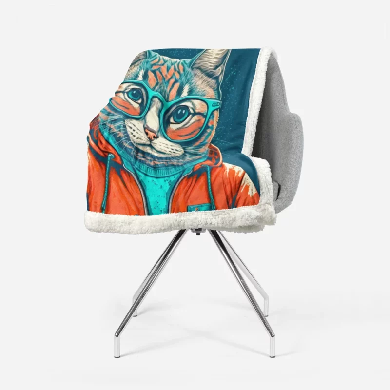 Cool Pop Art Cat Portrait Sherpa Fleece Blanket 1