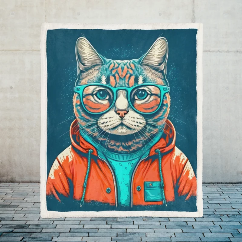 Cool Pop Art Cat Portrait Sherpa Fleece Blanket