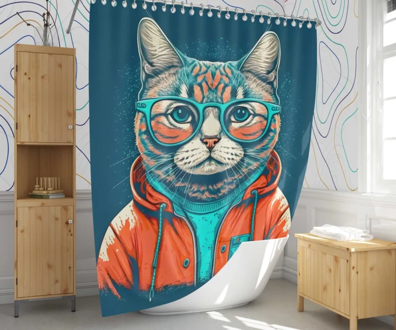 Cool Pop Art Cat Portrait Shower Curtain 1