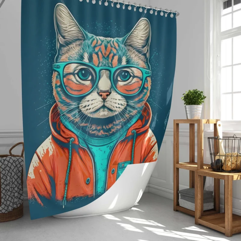 Cool Pop Art Cat Portrait Shower Curtain