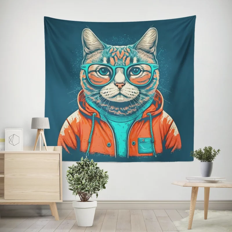 Cool Pop Art Cat Portrait Wall Tapestry