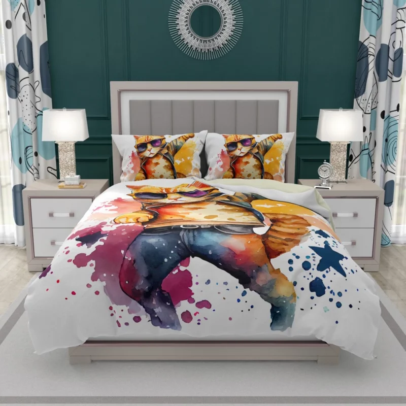 Cool Watercolor Superstar Cat Bedding Set 1