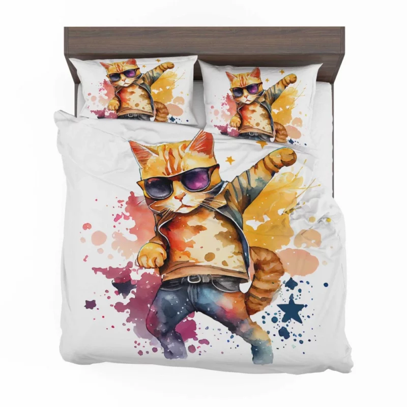 Cool Watercolor Superstar Cat Bedding Set 2