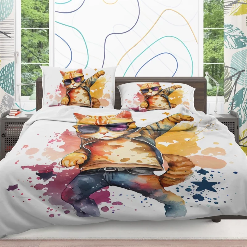 Cool Watercolor Superstar Cat Bedding Set